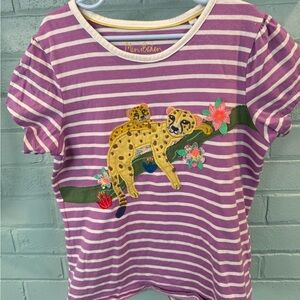 Mini Boden Purple Striped Tee with Cheetah and Floral Design